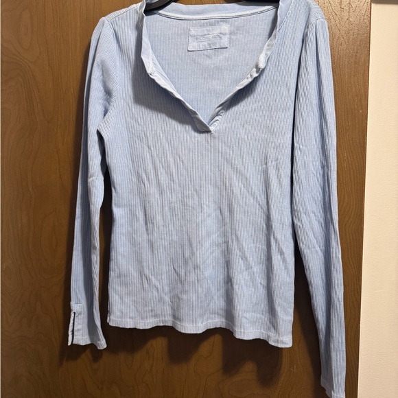 Anthropologie Pilcro Evanna Ribbed light blue long sleeve top size Large - Picture 3 of 10